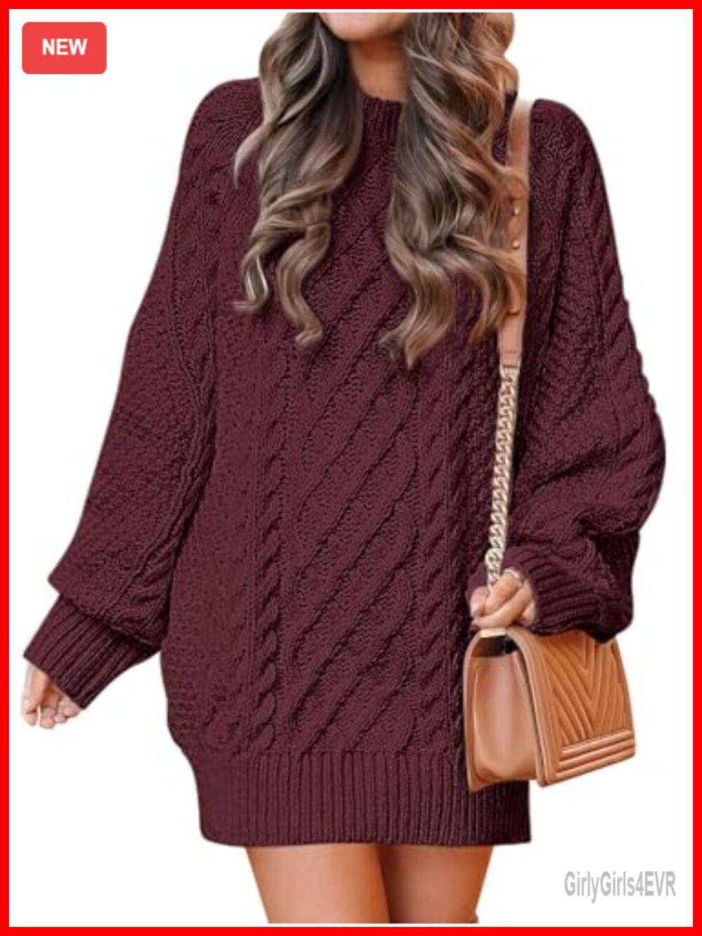 Oversized Cable Knit Mini Sweater Dress Women Long Sleeve Tunic